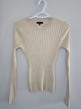 Quince Cream Ribbed Long Sleeve Knit Top - New